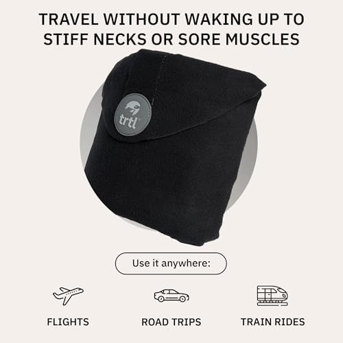 trtl Travel and Airplane Pillow - Real Sleeping Experience on Long Flights - Neck and Shoulder Support - Super-Soft, Lightweight, Easy-to-Carry, and Machine-Washable Flight Pillow - Black - Image 3