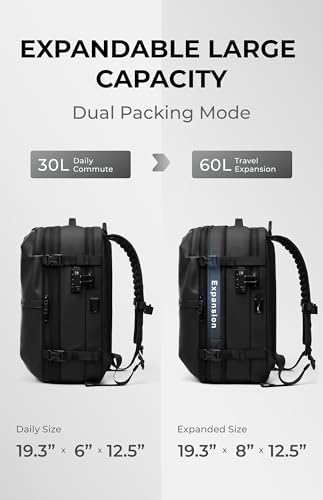 AirVault Vacuum Seal Travel Backpack 60L - Expandable Air Compression Vacuum System, Airback, Vacpack, Water-Resistant, Carry-On with TSA Lock Fits 19" Laptop, Backvac (Black) - Image 6