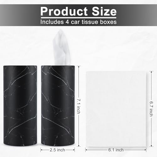SINGARO Car Tissue Holder, 4 Pack Car Cup Holder Facial Tissues with Travel Tissue Bag, Quick and Convenient Flower Combination Car Tissue Box(4 Canisters/200 Tissues) Black - Image 2