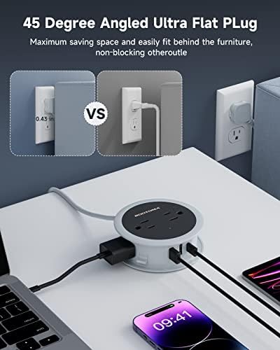 Travel Power Strip with USB Ports, 4 FT Winding Flat Plug Extension Cord with 4 AC Outlets, 3 USB (1 USB C), Portable Power Strip, Compact for Travel, Dorm Room, Cruise Essentials, Travel Gear, Grey - Image 6