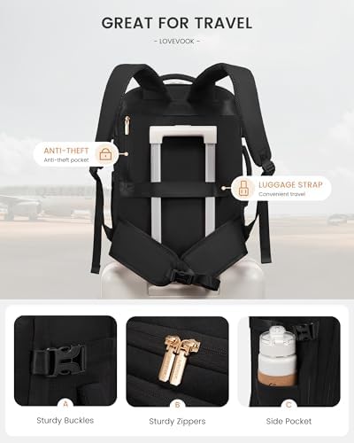 LOVEVOOK Travel Backpack For Women with Waist Strap, 40L Carry On Backpack Luggage Flight Approved,TSA Personal ltem Travel Bag Essentials Fits 17.3 Inch Laptop,Weekender Daypack with 3 Packing Cubes - Image 8