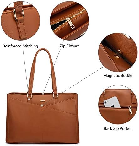 Laptop Tote Bag for Women,15.6 Inch Waterproof Computer Bags Women Business Office Work Bag Briefcase, Brown - Image 7