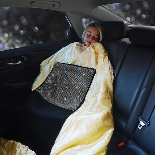 Cute and Charming Travel Blanket Pillow Combo with Crystal Rhinestone, Bling Diamond Throw Pillow Blanket Sparkling Camping Pillow Blanket Car Decor All Season for Ladies Black 1 Piece - Image 2