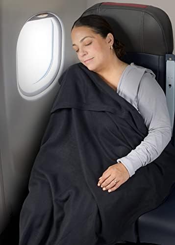 Brookstone Travel Blanket - 2 in 1 Warm Soft Fleece Travel Blanket with Carrying Pouch - Compact Travel Car Airplane Blanket, Blue - Image 4