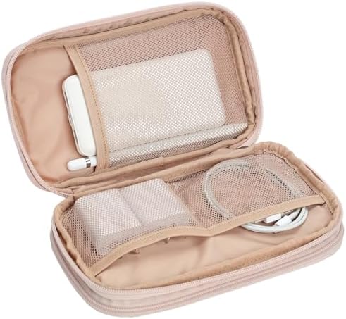 NISHEL Travel Cord Organizer Case, Double Layers Tech Electronic Bag, Essentials for Charger, Cable, Phone, Flash drive, Pink - Image 4