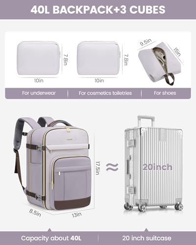 LOVEVOOK 40L Travel Backpack for Women & Men - 17.3 Inch Carry On Backpack & Personal Item Backpack for Airlines, Spacious and Durable Design, with 3 Packing Cubes - Image 2