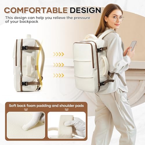 Travel Backpack For Women Men Carry on Backpack Luggage Flight Approved Personal item Travel Bag Essentials Mochila de viaje Laptop College Backpack Beige Brown - Image 6