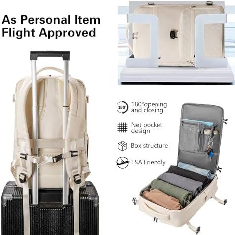 40L Waterproof Travel Backpack for Men & Women, Airline Approved Carry on Laptop Backpack, 17.3 Inch, with Detachable Crossbody Bag,Beige - Image 6