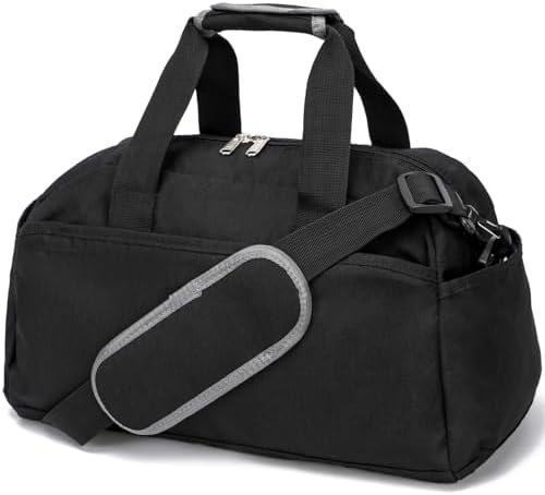 14 inch Small Gym Bag for Women & Men, Mini Duffel Bag for Travel Sports Lightweight Carry On Bag, Black