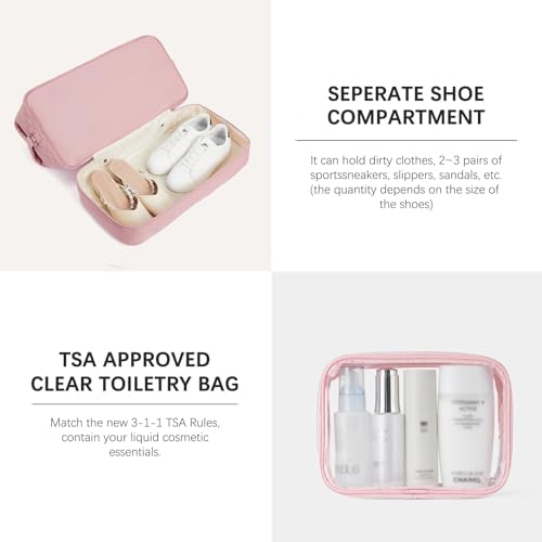 BOSTANTEN Large Travel Duffle Bag with Shoe Compartment and Trolley Sleeve, Waterproof Weekender Bags for Women, Pink - Image 5