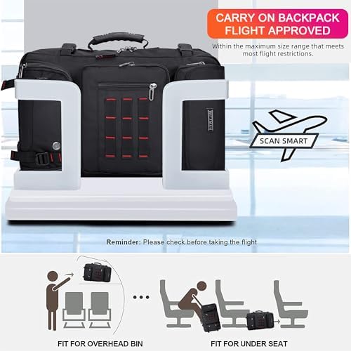 WITZMAN Carry on Travel Backpack for Men Airline Approved Convertible Nylon Duffle Backpack Luggage Bag (B682 Black) - Image 7