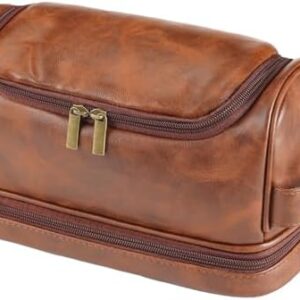 Toiletry Bag for Men, Large Leather bathroom accessories, Travel Essentials Dopp kit, Gifts for Father, Dad, Boyfriend, Grandpa, Shaving Kit for Men Bag