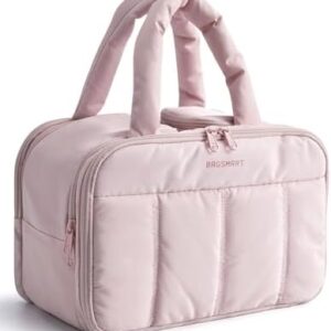 BAGSMART Travel Toiletry Bag, Puffy Large Toiletry Bag for Women, Lightweight Cosmetic Makeup Bag Organizer with Handle for Traveling, Accessories, Essentials, Toiletries (Pink)