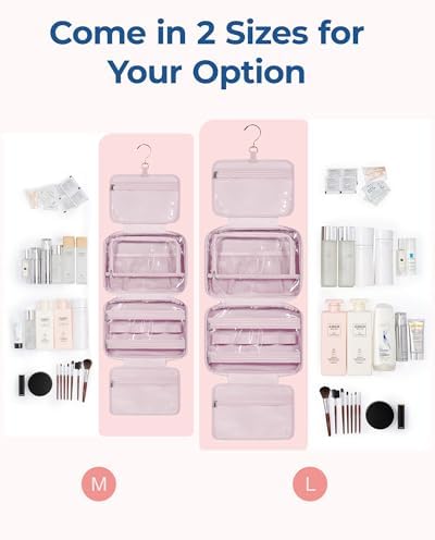 BAGSMART Travel Toiletry Bag with Jewelry Organizer, Hanging Travel Bag for Toiletries, Puffy Makeup Cosmetic Bag Organizer, Carry-on Travel Accessories Essentials, Pink-M - Image 3