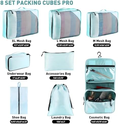 8 Set Packing Cubes for Travel Women Men Kids, Mesh Suitcase Organizer Bags Set for Luggage, 4 Sizes Extra Large, Large, Medium, Small, Travel Camping Essentials Accessories, Lake Blue - Image 2
