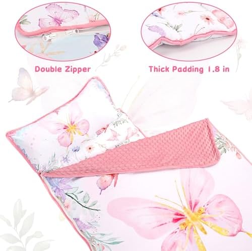 Pea Pod Toddler Nap Mat with Pillow & Fleece Blanket Ultra Soft Kids Rolled Napping Mats for Daycare, Preschool-Kindergarten, Slumber Bags for Boys Girls, Fits Ages 3-7 Years, Butterfly - Image 6