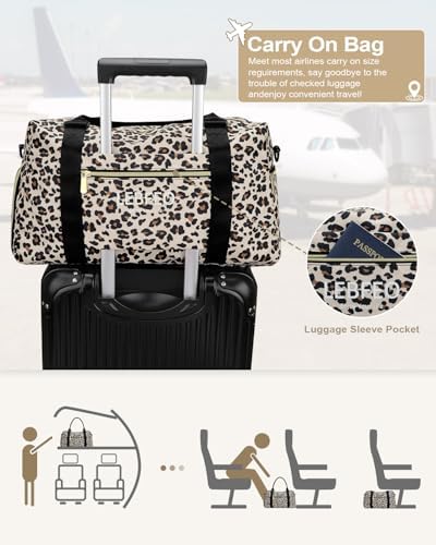 Travel Duffle Bag for Women Large Weekender Overnight Bags Gym Bag with Shoe Compartment Waterproof Hospital Bag Carry On Tote Bag for Airplanes,Leopard - Image 4