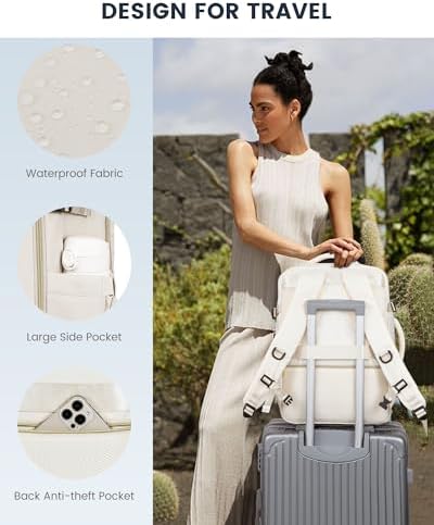 LOVEVOOK Travel Backpack For Women,40L Carry On Backpack Flight Approved,TSA Personal Item Travel Bag Fits 17 Inch Laptop,Business Weekender Overnight Daypack with Toiletry Bag and Cube,White - Image 6