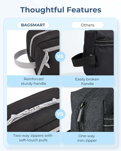 BAGSMART Travel Toiletry Bag for Men and Women, Water-resistant Small Hygiene Organizer for Bathroom Shower, Black - Image 4