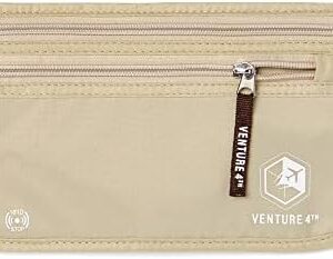 VENTURE 4TH Travel Money Belt - Slim Passport Holder RFID Blocking Travel Pouch to Protect Cash, Credit Cards and Travel Documents (Beige)