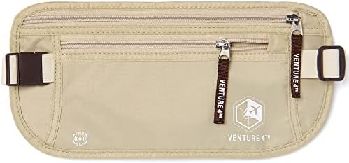 VENTURE 4TH Travel Money Belt - Slim Passport Holder RFID Blocking Travel Pouch to Protect Cash, Credit Cards and Travel Documents (Beige)