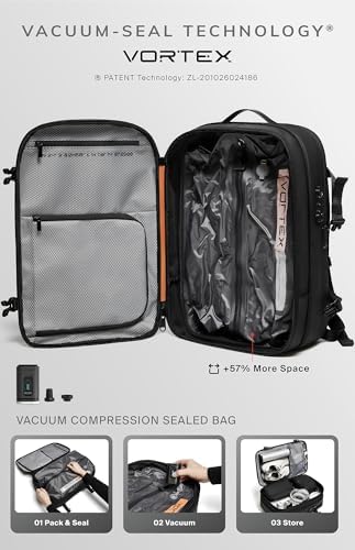 Vortex Vacuum Seal Travel Backpack 60L Exapandable Air Compression System Water Resistant TSA Lock Carry-On Suitcase Luggage Black AERO - Vacuum Pump Included - Image 3