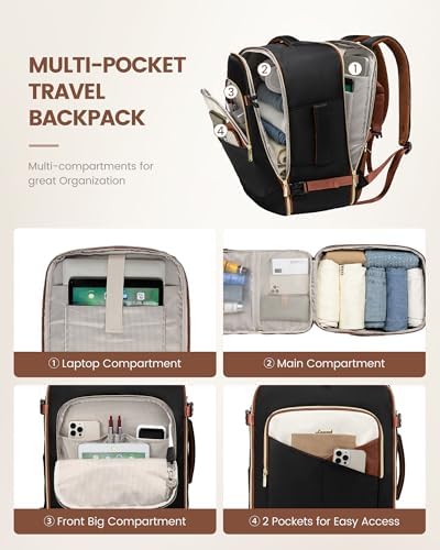 LOVEVOOK Large Travel Backpack for Women&Men,TSA Carry on Backpack for Airplanes with 3 Packing Cubes,Personal Item Bag Fit 17" Laptop,40L Waterproof Essentials Airline Approved Luggage - Image 5