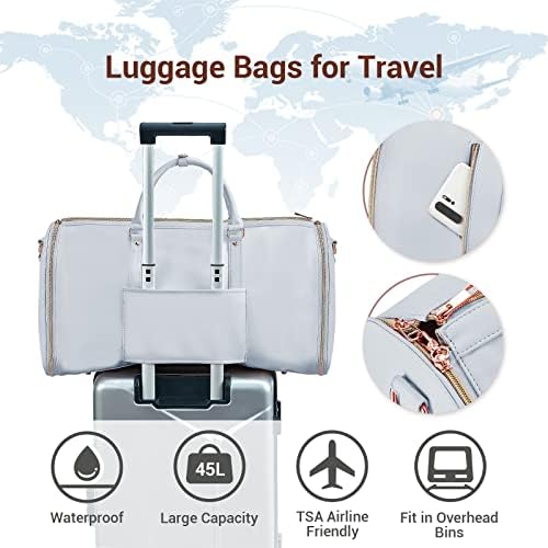 Garment Bags for Travel, Convertible Suit Travel Bag for Women, Stylish Carry On Garment Bag with Toiletry Pocket, Shoulder Strap and Shoes Compartment, 2 in 1 Foldable PU Leather Duffle Bag, Blue - Image 5