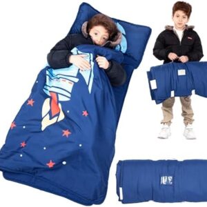 Nap mat - Toddler Nap Mat with Pillow & Fleece Blanket- 21" x 50" -Lightweight Toddler Sleeping Bag for Preschool, Daycare, Travel, Camping Ages 2-7 Years