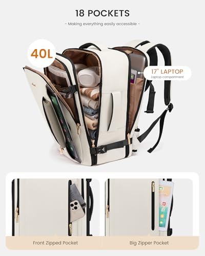 LOVEVOOK Travel Backpack For Women with Waist Strap, 40L Carry On Backpack Luggage Flight Approved,TSA Personal ltem Travel Bag Essentials Fits 17.3 Inch Laptop,Weekender Daypack with 3 Packing Cubes - Image 5