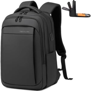 FENRUIEN Expandable Travel Backpack for Men, Water Resistant Computer Backpack with USB Charging Port,Black Laptop Bag 15.6 Inch