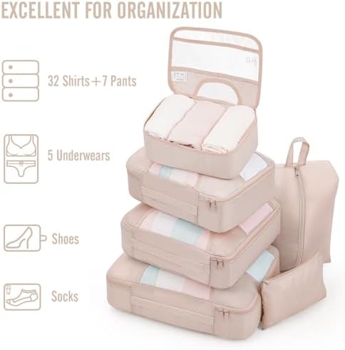 Veken 8 Set Packing Cubes for Travel, Gifts for Women Mom, Suitcase Organizer Bags for Luggage with Hanging Toiletry Bag and Shoe Bag, Vacation Essentials Travel Accessories for Cruise Ship - Image 6