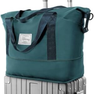 Travel Duffel Bag - Large Shoulder Weekender Overnight Bag, Carry on Bag with Wet Pocket, Waterproof Expandable Duffel Bag with Trolley Sleeve, Sports Tote Gym Bag for Women, Peacock blue