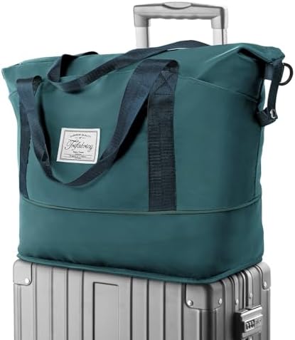 Travel Duffel Bag - Large Shoulder Weekender Overnight Bag, Carry on Bag with Wet Pocket, Waterproof Expandable Duffel Bag with Trolley Sleeve, Sports Tote Gym Bag for Women, Peacock blue