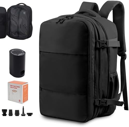 Vacuum Compression Backpack for Travel, Expandable Travel Backpack Business Bag with Compression, Fits 17 inch Laptop, Waterproof, for Men and Women – Black