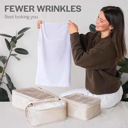 Compression Packing Cubes for Travel - Luggage Organizer Bags - Double Zipper Packing Cubes for Suitcases (6-Pack, Beige) - Image 8