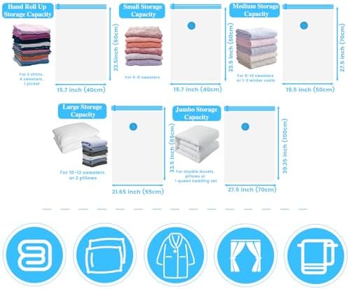 Vacuum Storage Bags,10 Pack (10 Jumbo Bags) Zip Seal Space Saver Bag for Travel Clothes,Blanket,Duvets,Pillows,Comforters - Image 4