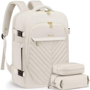 LOVEVOOK Travel Backpack for Women, TSA Personal Item Backpack Travel Bag fits 17.3" Laptop, Carry on Backpack for Weekender Business Hiking, Beige