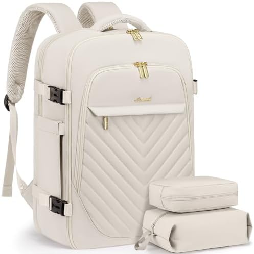 LOVEVOOK Travel Backpack for Women, TSA Personal Item Backpack Travel Bag fits 17.3" Laptop, Carry on Backpack for Weekender Business Hiking, Beige