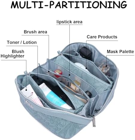 BOYATU Travel Makeup Bags Cosmetic Organizer Bag: 3-Set Large Capacity Make up Bag - PU Leather Toiletry Bags for Women - Wide Open Portable Pouch with Divider & Handle (01-Light Blue) - Image 8
