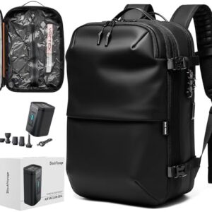 Vortex Vacuum Seal Travel Backpack 60L Exapandable Air Compression System Water Resistant TSA Lock Carry-On Suitcase Luggage Black AERO - Vacuum Pump Included