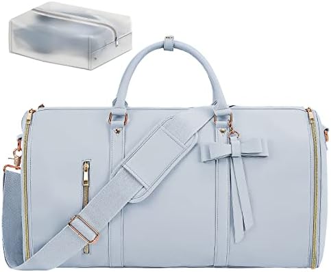 Garment Bags for Travel, Convertible Suit Travel Bag for Women, Stylish Carry On Garment Bag with Toiletry Pocket, Shoulder Strap and Shoes Compartment, 2 in 1 Foldable PU Leather Duffle Bag, Blue - Image 6