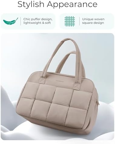 BAGSMART Gym Bag for Women, 29L Puffer Travel Duffle Bag for Travel with Laptop Compartment, Weekender Bags for Women, Carry On Duffel Bag Personal Item Bag, Camel - Image 5