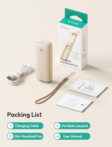 Aecooly Slim Portable Fan, Thin Handheld Fan, USB Rechargeable Mini Personal [17H Max Cooling Time], Battery Powered Small Foldable Pocket for Travel, Summer, Gifts for Women, Girls -Beige - Image 7