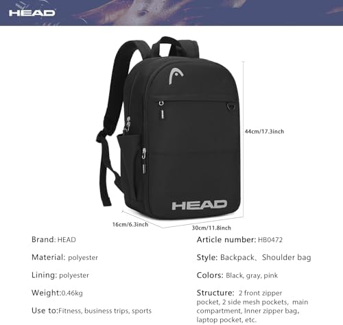 HEAD Waterproof Travel Backpack for Women & Men, Lightweight Laptop Backpack Computer Bags fits 15.6 inch Notebook, Casual Daypack College Backpacks for Weekender Overnight/Sports Gym/Work/Fitness - Image 4