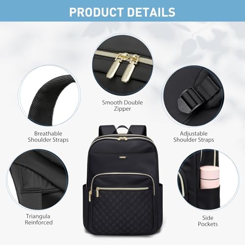 Laptop Backpack for Women Fits 16 Inch Travel Computer Bag Ladies Stylish Travel Bags Womens Fashion Bag for Business Bags Casual Daypacks Black - Image 5