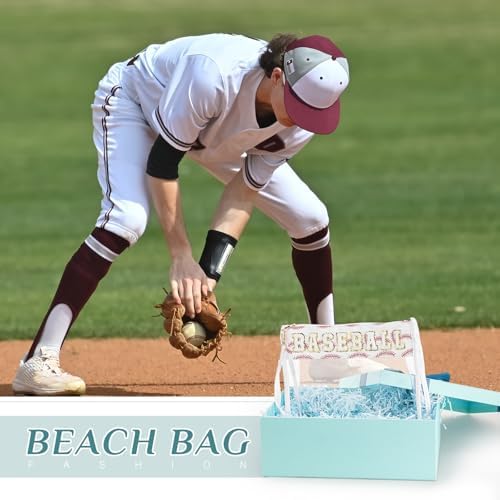 Remerry Clear Chenille Letter Makeup Bag Stand up Snack Bags Preppy Cosmetic Pouch Expandable Clear Travel with Wrist Strap Zipper Portable Multipurpose PVC Nylon for Women Travel(White,Baseball) - Image 7
