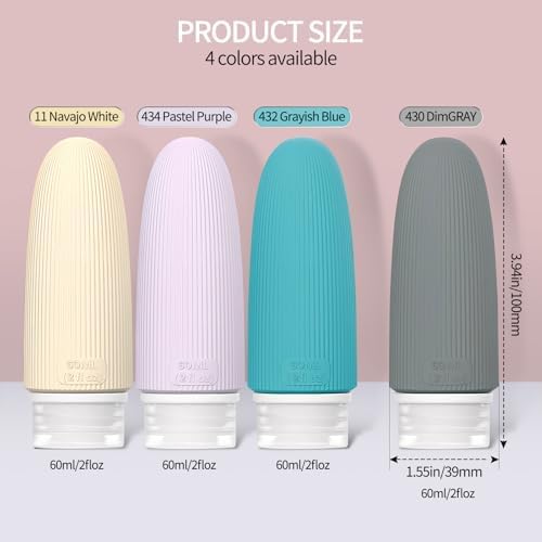 4 Pack Travel Bottles Set - 60ml Tsa Approved Leak Proof Silicone Containers for Shampoo, Conditioner, Lotion & Body Wash, Reusable Travel Size Containers for Toiletries - Image 2