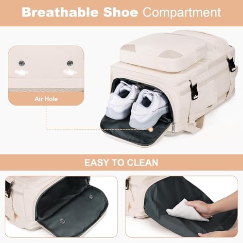 Maelstrom Travel Backpack for Women Men, 2 in 1 Crossbody Bag Laptop Backpack Fits 15.6-17.3 Inch Laptop, 26L Work/Nurse/Teacher Bag, Carry On Backpack with Shoe Compartment,Beige - Image 8