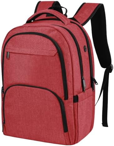 Laptop Backpack, Travel Backpack for Men Women, Business Anti Theft Computer Back Pack with USB Charging Port, Water Resistant School Backpack Work Back Pack Bookbag Fits 15.6 Inch Notebook, Red